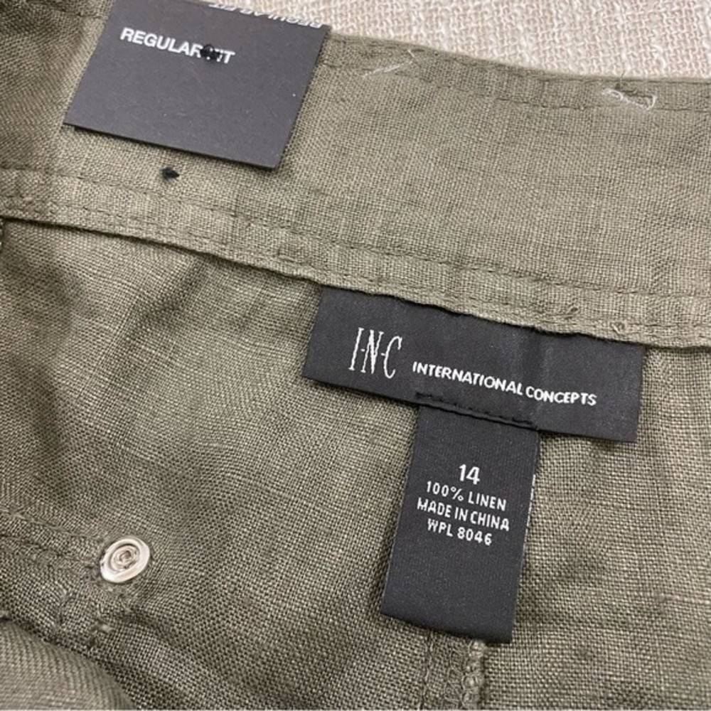 NWT INC Olive Regular Fit Linen Shorts Size 14 - Picture 3 of 7